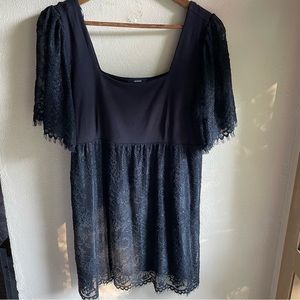 Alfani Square Neck Black Lace Mini Dress. Short Sleeves. Size Large